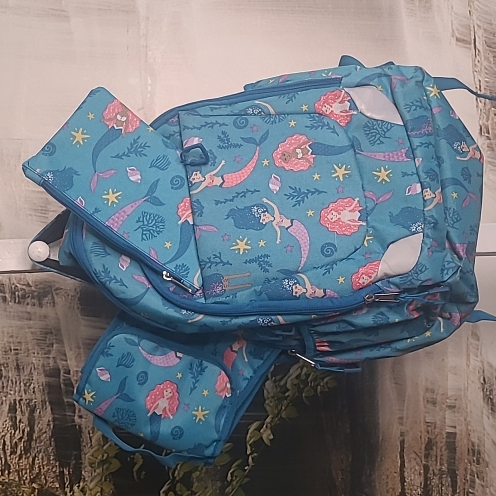 🏆Host Pick! Kids 3-in-1 colorful mermaid backpack insulated lunch & pencil bag